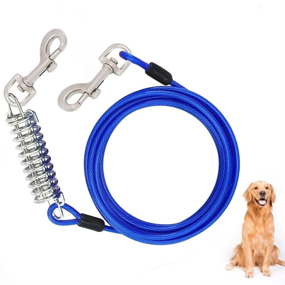 Heavy-Duty Double Head Pet Wire Rope with Spring Long Leash Traction Rope Dog Tie Out Cable  Pet