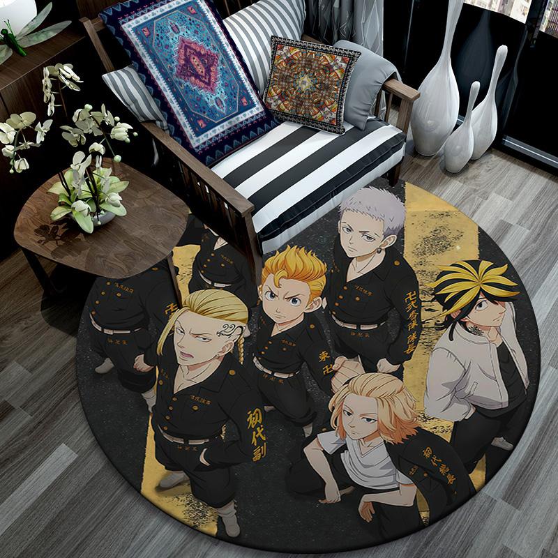 Tokyo Revengers Round Area Rug,Carpet Rug for Living Room Bedroom Sofa Playroom Decor,Non-slip Floor Mat