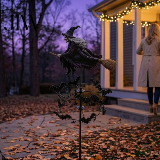 Giravento Decorativo Strega da Giardino Spinner, Arte per Cortile di Halloween Palo Metallico da Esterno Sagoma Fantasiosa, Volante per Prato Patio Sentiero Autunno