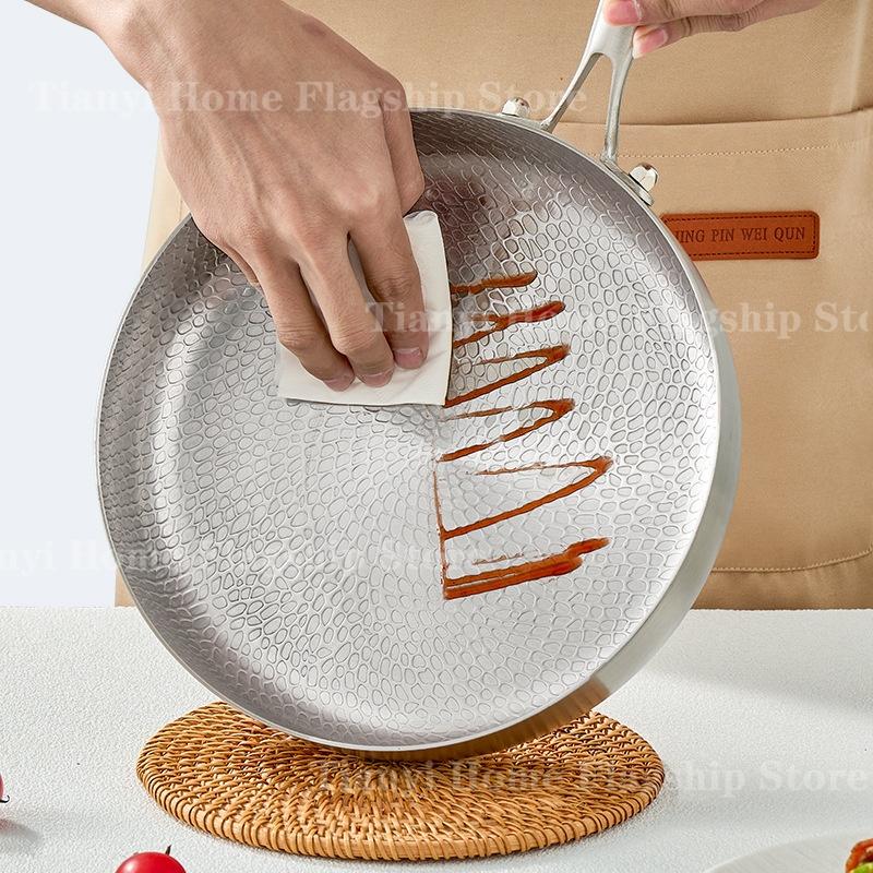 20/24/28cm Frying Pan Non-stick Wok Titanium Stainless Steel Home Egg Steak Skillet Induction Cooker Gas Stove Kitchen Cookware
