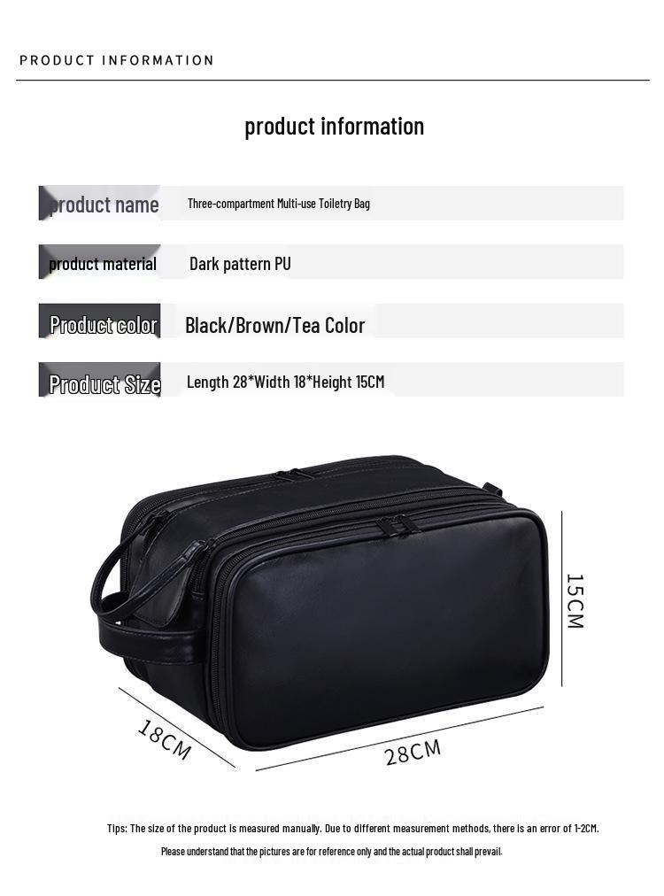 Retro PU Leather Men's Travel Toiletry & Makeup Bag - Waterproof, Portable, Handheld Storage