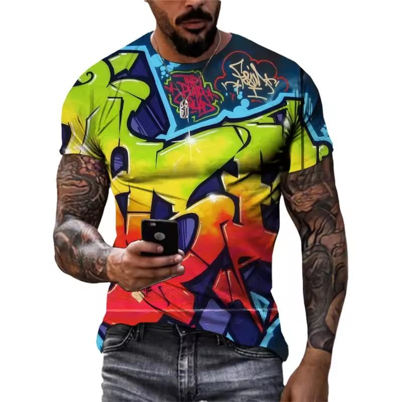 Summer 3D Printed Graffiti Men T-shirts Trend Fashion Casual Street Art Oversized T Shirt Hip Hop Harajuku O-neck Tees