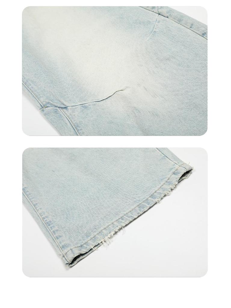 Yongfang Retro Light Blue Curved Leg Unisex Jeans - Trendy Loose-Fit Wide-Leg Pants