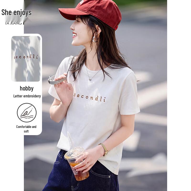 Women s Letter Embroidered Short Sleeve T-Shirt L белый