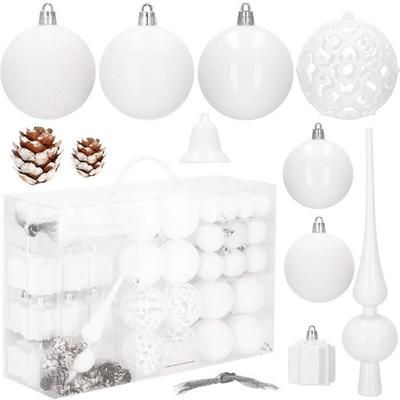 Christmas Ornaments - SPRINGOS - 100 Pieces - Unbreakable Plastic - White - Assorted Decorations