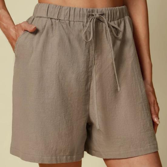 Hohe Taille Schrägtaschen Elastischer Bund Sommer Shorts Breites Bein Einfarbig Kordelzug Lose Shorts Streetwear