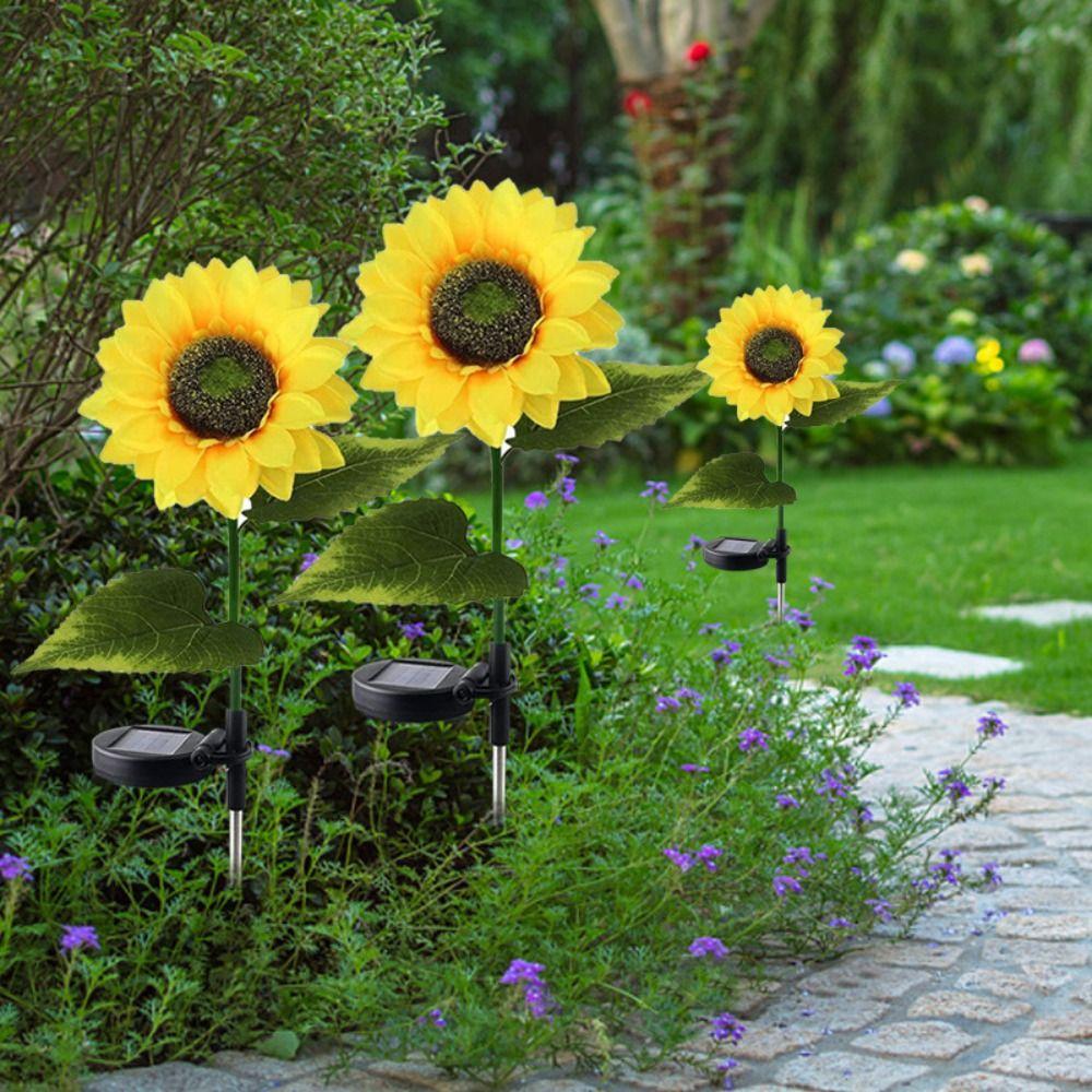 Artificial Night Lights 1/3 Head Landscape Lamp Home Decoration LED Solar Sunflower Lights  Garden