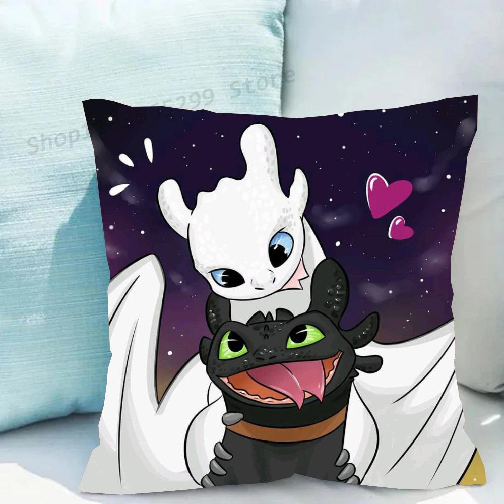 1pc Lovely Couple Toothless Fury Dragon Pillow Case Square Bedroom Sofa Leisure Comfort Cushion Car Living Room Home Decoration