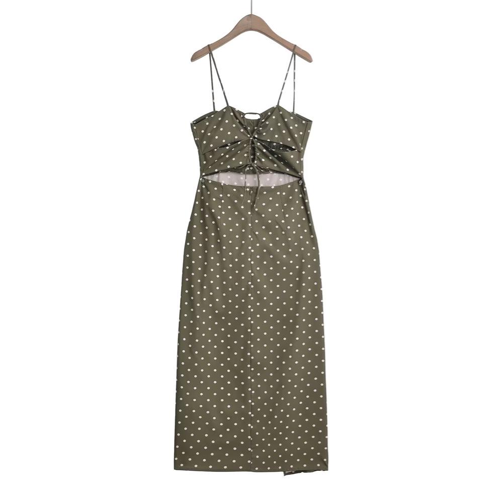 Jaro/Léto 2025 Slim Fit Puntíkované Plisované Šaty na Ramínka