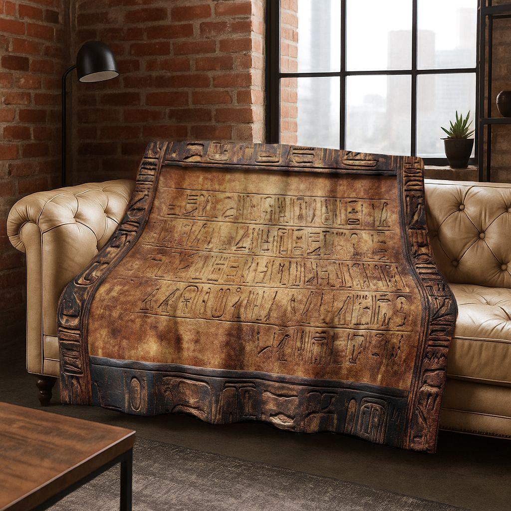 Ancient Egyptian Hieroglyphic Symbols Carved Murals Flannel Blanket,Cozy Soft Throw Blanket for Home Bedroom Bed Sofa Cover Gift
