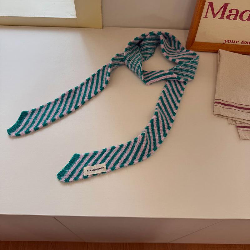 New Korean Version Striped Thin Women Decorate Scarf Japanese Style Mink Fur Decorative Chic Scarves Female Autumn Winter
