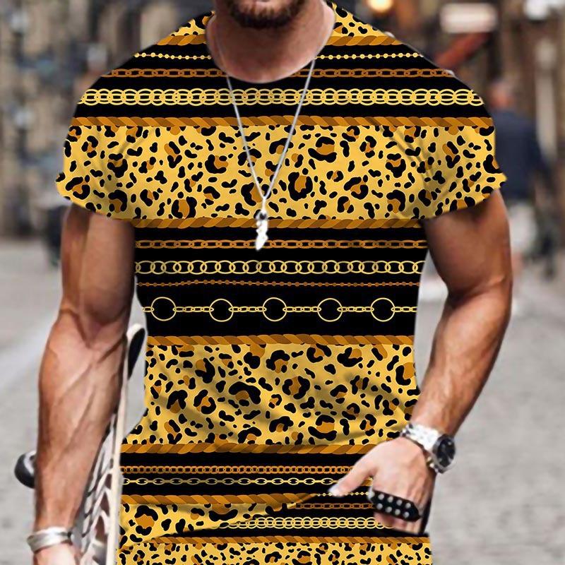 

Літні чоловічі футболки з круглим вирізом, модні повсякденні, з коротким рукавом, з 3D принтом леопарда XS