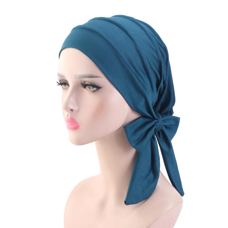 NEW Solid color long tail headscarf hat Women Chemo Hat breathable base cap Muslim Headscarf Hat