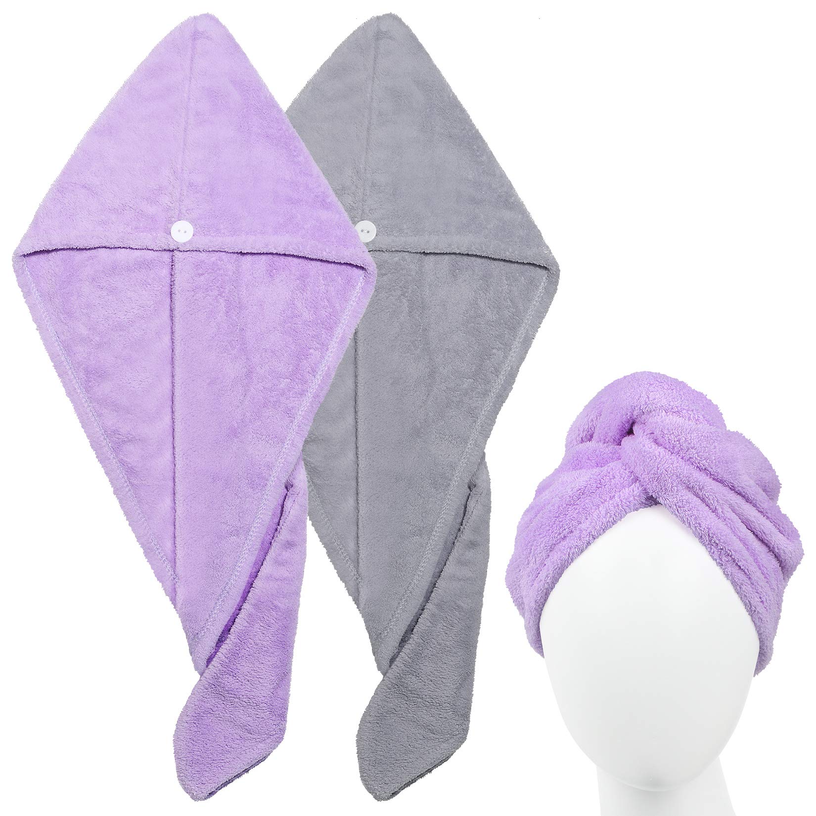 SHOWFULL 2 Pack Hair Towel Wrap for Women, Quick Dry Soft Microfiber Hair Drying Towel Bathing Hair Cap Absorbent Hair Turban for Drying Curly,Thic