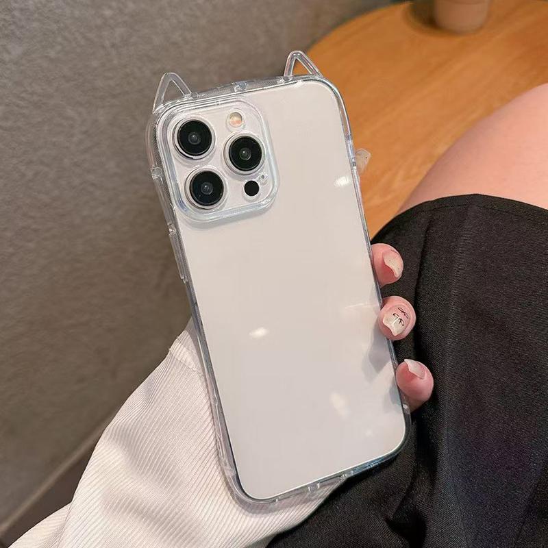 Case For iPhone 17 Pro Max Air Cute Cat 3D Ears Transparent Phone Case For 16 15 13 11 12 14 Plus Soft Clear TPU Back Cover Shell