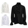 Men Shirt Medieval Ruffle Long Sleeves Color Lace-up Sleeves Strap Puff Solid Pleated Loose Lapel Vintage Halloween Party Cosplay