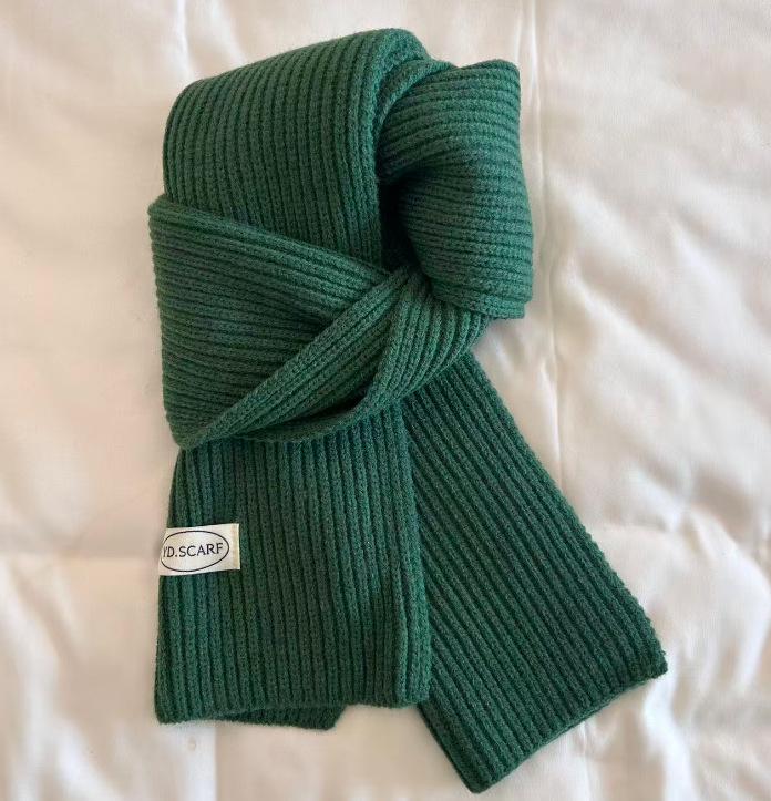 Korean ins simple solid color wool knitted scarf women's winter blue warm couple student neck scarf