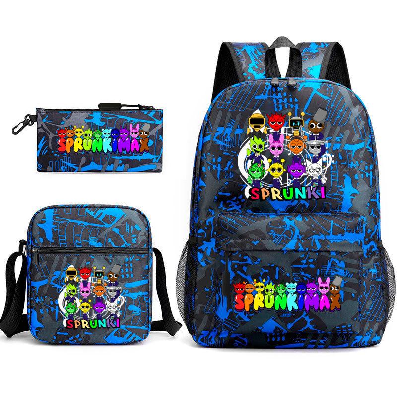Anime Cartoon Backpack Sprunki Large Capacity Primary School Student Schoolbag Satchel Pencil Case