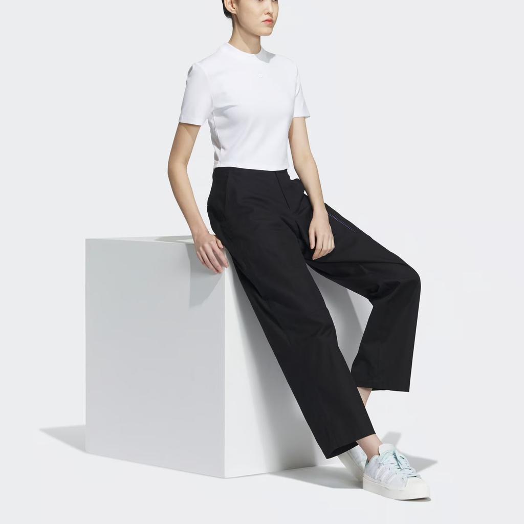 Adidas Originals Classics Series Adiclub Crop Top with Monochrome Logo and Ribbed Crew Neck Women Tops White IP1787