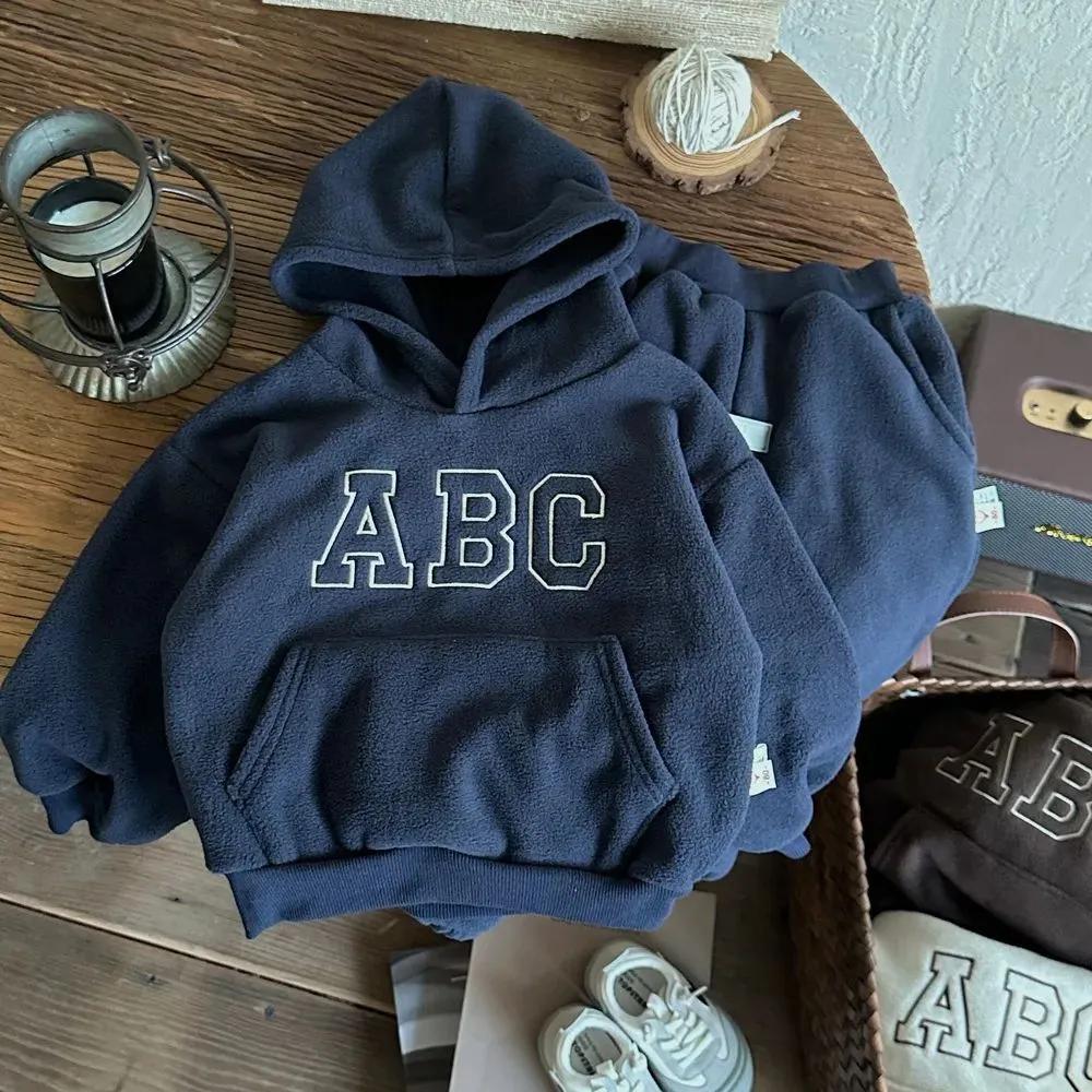 Children's Outdoor Sportswear Polar Fleece Hooded Sweater ABC Korean Children's Clothing Boys and Girls Autumn Casual Pants Suit