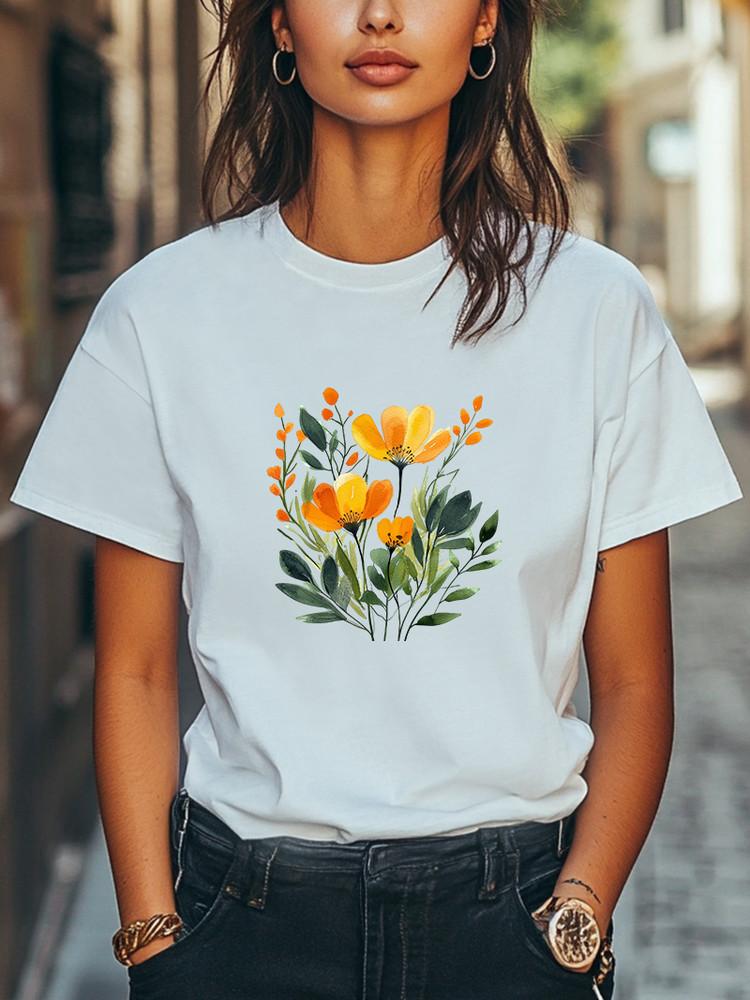 Floral Watercolor Yellow Flowers Botanical Graphic T-Shirt Men Women Unisex Tee Unisex T-Shirt XXL
