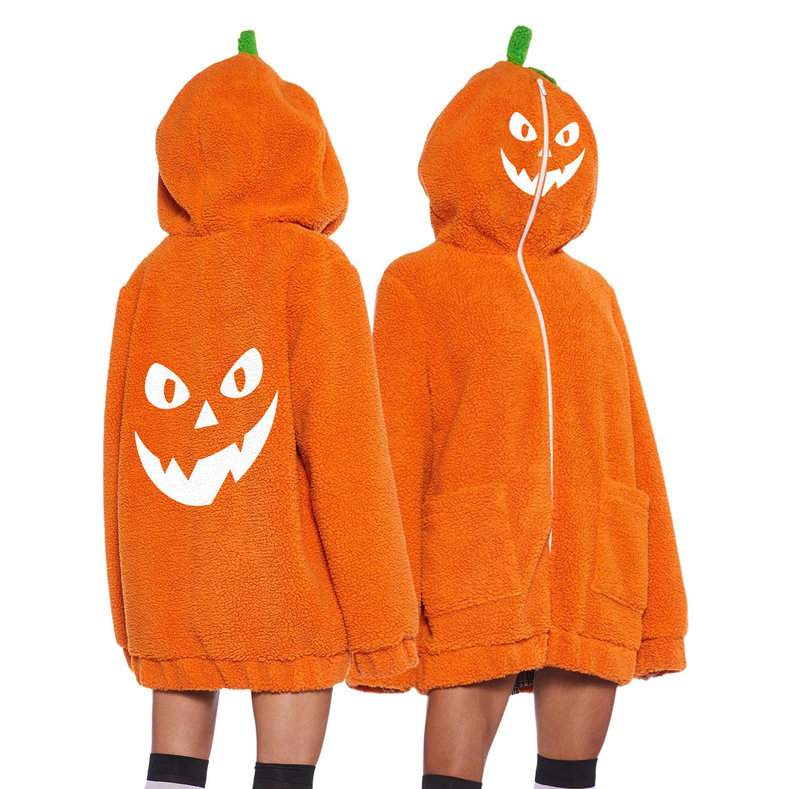 Women s Long Sleeve Halloween Pumpkin Print Hoodie Casual Pullover Sweatshirt XXL