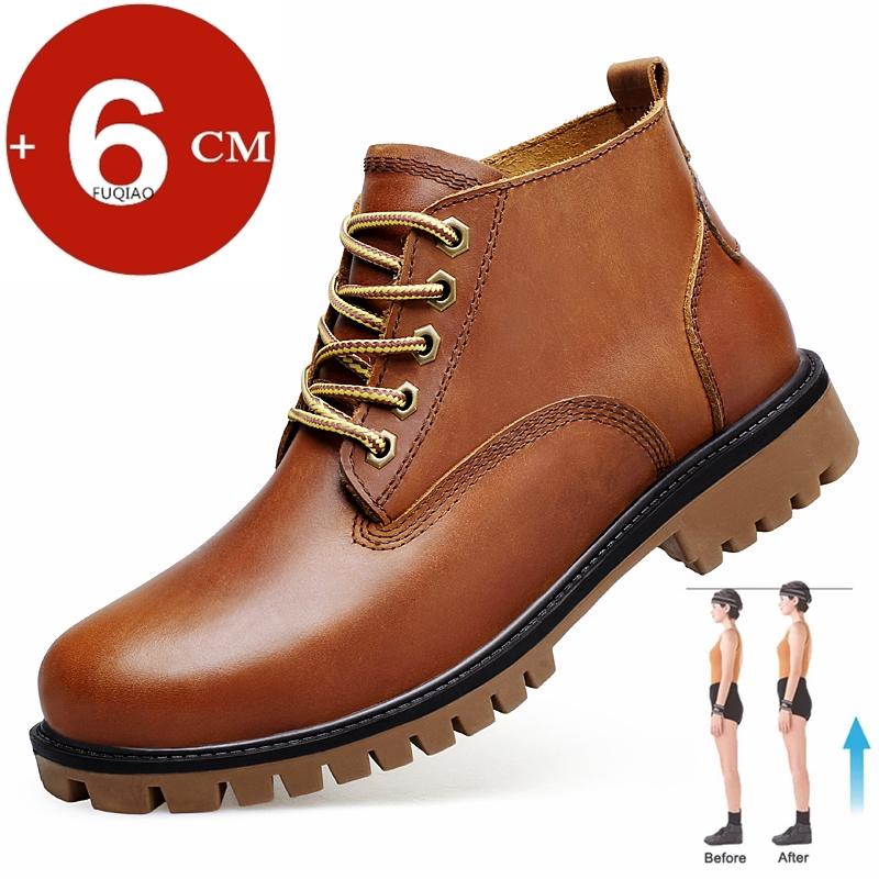 

Зимняя обувь ручной работы большого размера с лифтовой подошвой для мужчин, удобные ботильоны из натуральной кожи на шнуровке, увеличивающие рост, мотоботы 36 коричневый