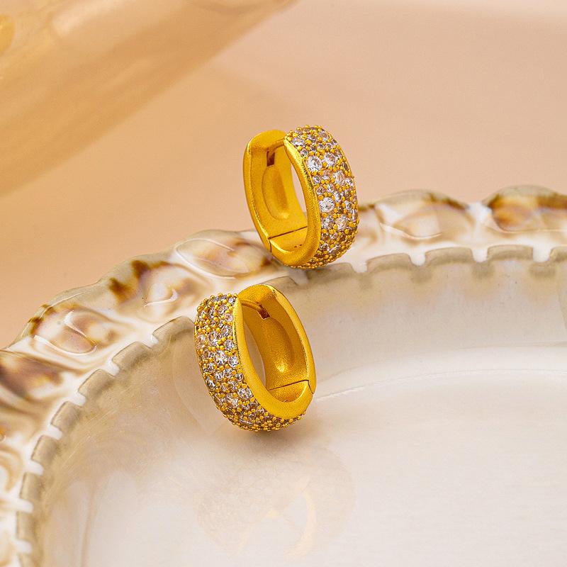 Stylish luxury micro-inlaid zircon geometric ear buckle earrings classic atmosphere simple semi-glossy water drop round earrings