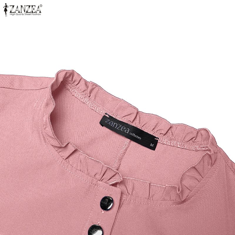 ZANZEA Rochie lungă pliată cu mâneci lungi, lejer, cu gât rotund