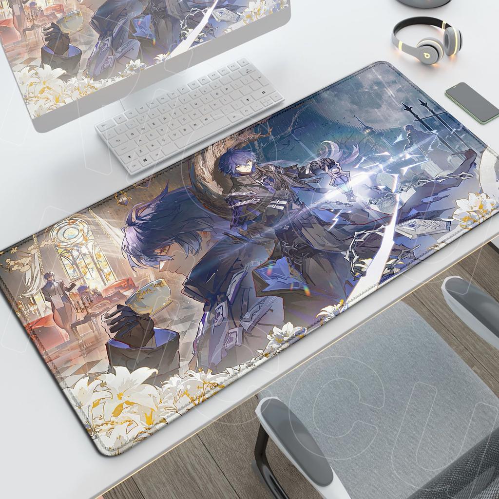 Druk HD Genshin Impact Flins Mata na Biurko Długi Biurowy Pad na Biurko PC Gaming Antypoślizgowe Akcesoria Anime Gumowa Podstawa Podkładka pod Mysz Zmywalna