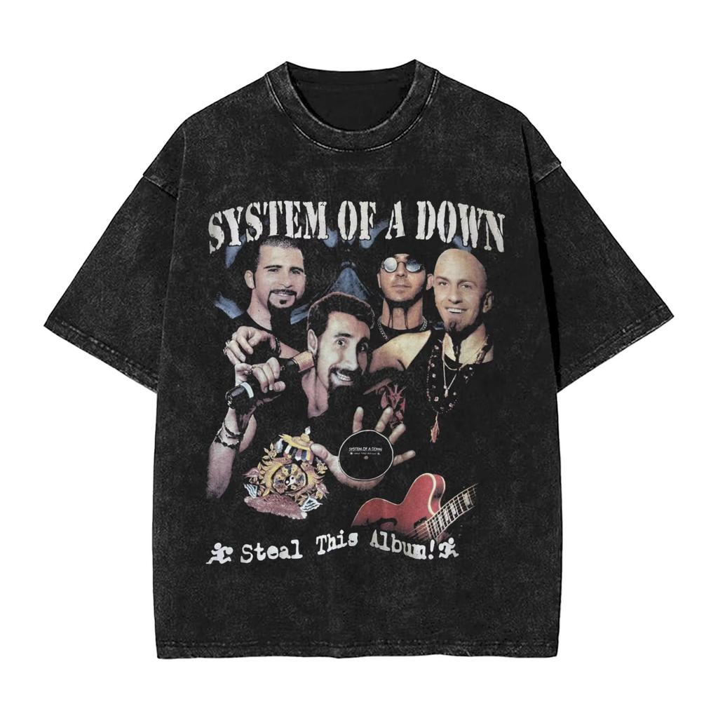 Rock Washed T Shirts Streetwear T-Shirt SYSTEM OF A DOWN SOAD Tee Shirt for Men Women 100% Cotton Harajuku Printed