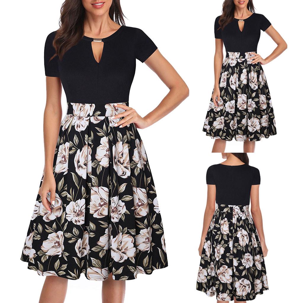 

Женское повседневное свободное платье с коротким рукавом и винтажным принтом