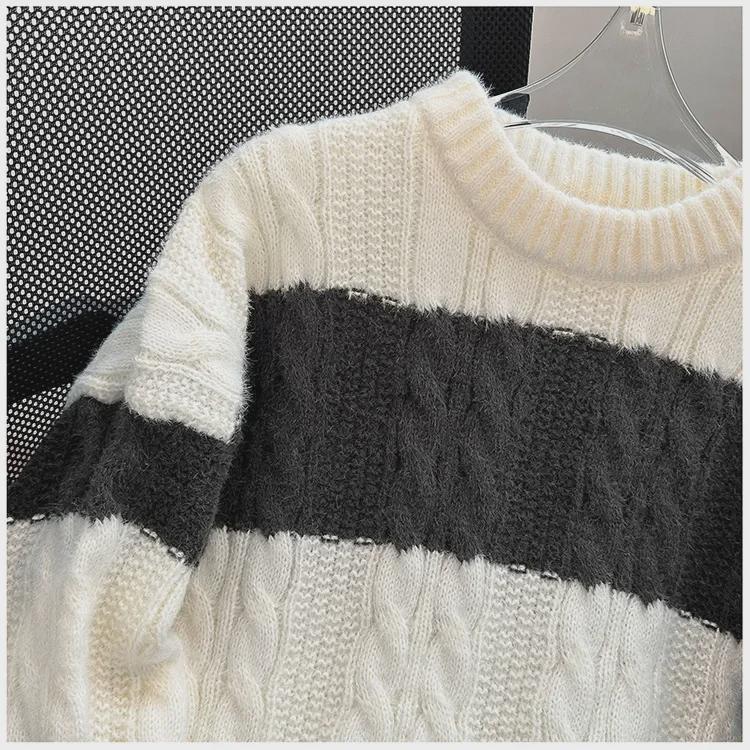 Pánský volný ležérní pruhovaný pletený svetr - Japonský trendy TikTok styl pro středoškoláky