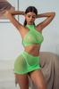 Pretty Girls Two Pieces Green Tops and Skirt Sexy Lingerie Set Erotic Nylon Fishnet Bodystocking for Women