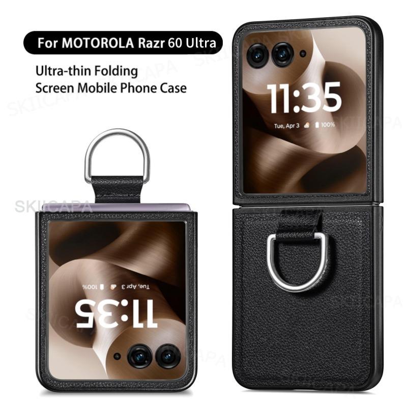 Lederhülle mit Lychee-Muster mit Ringständerhalter für Motorola Razr + 2024 Razr Ultra 2025 Razr 60Pro 50 40 Stoßfester Schutz Halter Rückseite