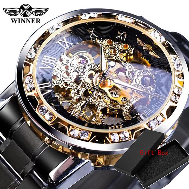 Fashion Winner Top Brand Luxury Men Transparent Diamond Luminou Smovement Male Mechanical Skeleton Royal Design Wrist Watch