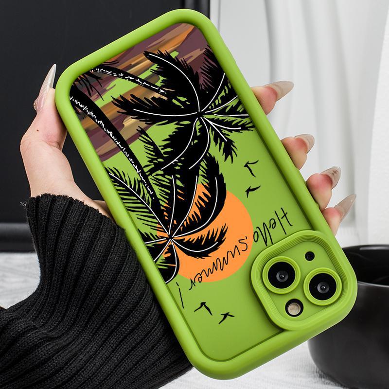 Retro Palm Tree Sunset Pattern Phone Case Shockproof Protective Cover for iPhone