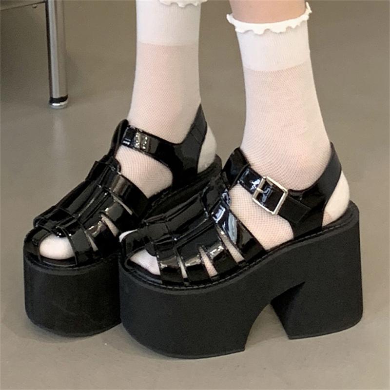 

Eilyken Design Style Narrow Band Buckle Strap Women s Sandals Chunky Platform Open Toe High Heels Dress Shoes 34 чёрный