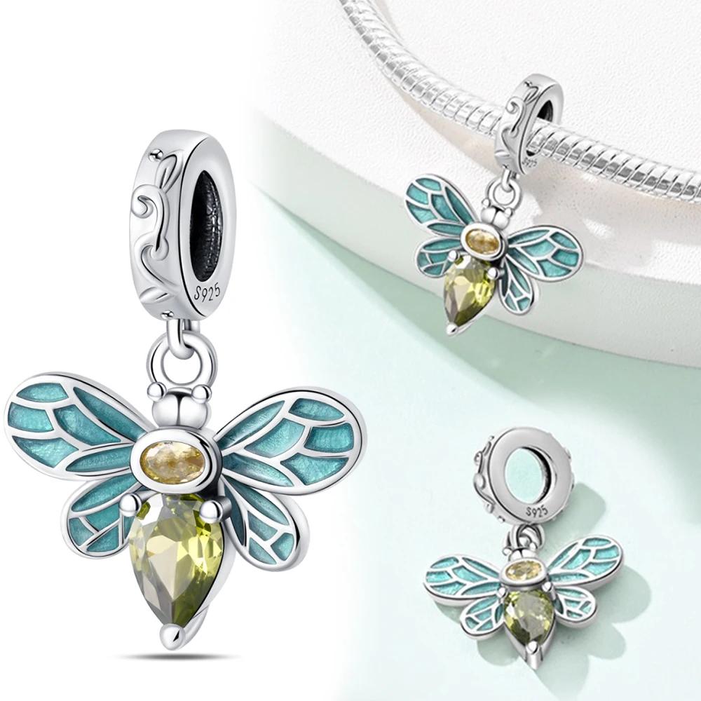 Springtime Copper Gem Butterfly Dragonfly Flowers Charms Pendant Fit Pandach Original Bracelets Diy Little Fresh Jewelry