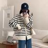 Korean Version Autumn and Winter New Loose Fashion Lapel Knitted Cardigan Color Matching Striped Age-reducing Women's Zipper Sweater Jacket Tide