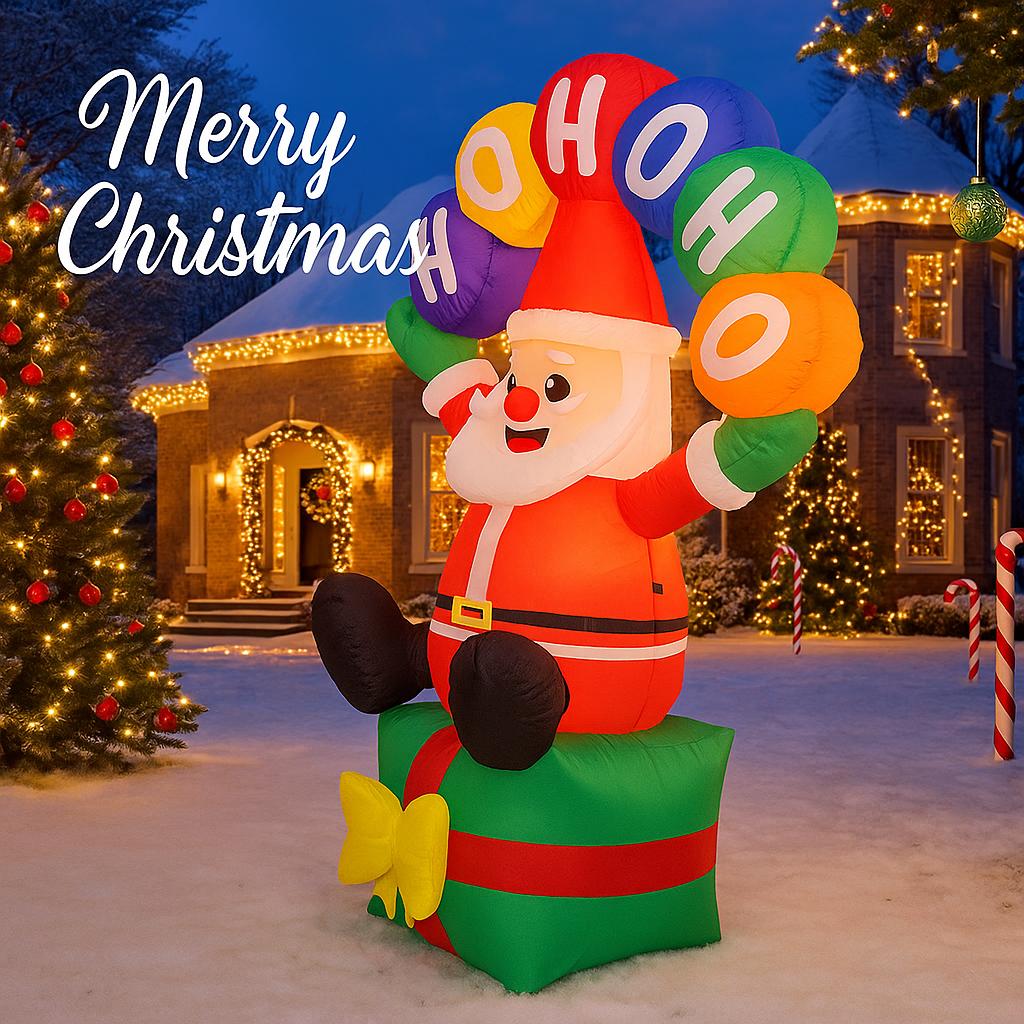 5.91FT Christmas Inflatable Toys Xmas Yard Lawn Party Decoration Santa Claus Gift Box Home Supplies Ornaments with LED Light