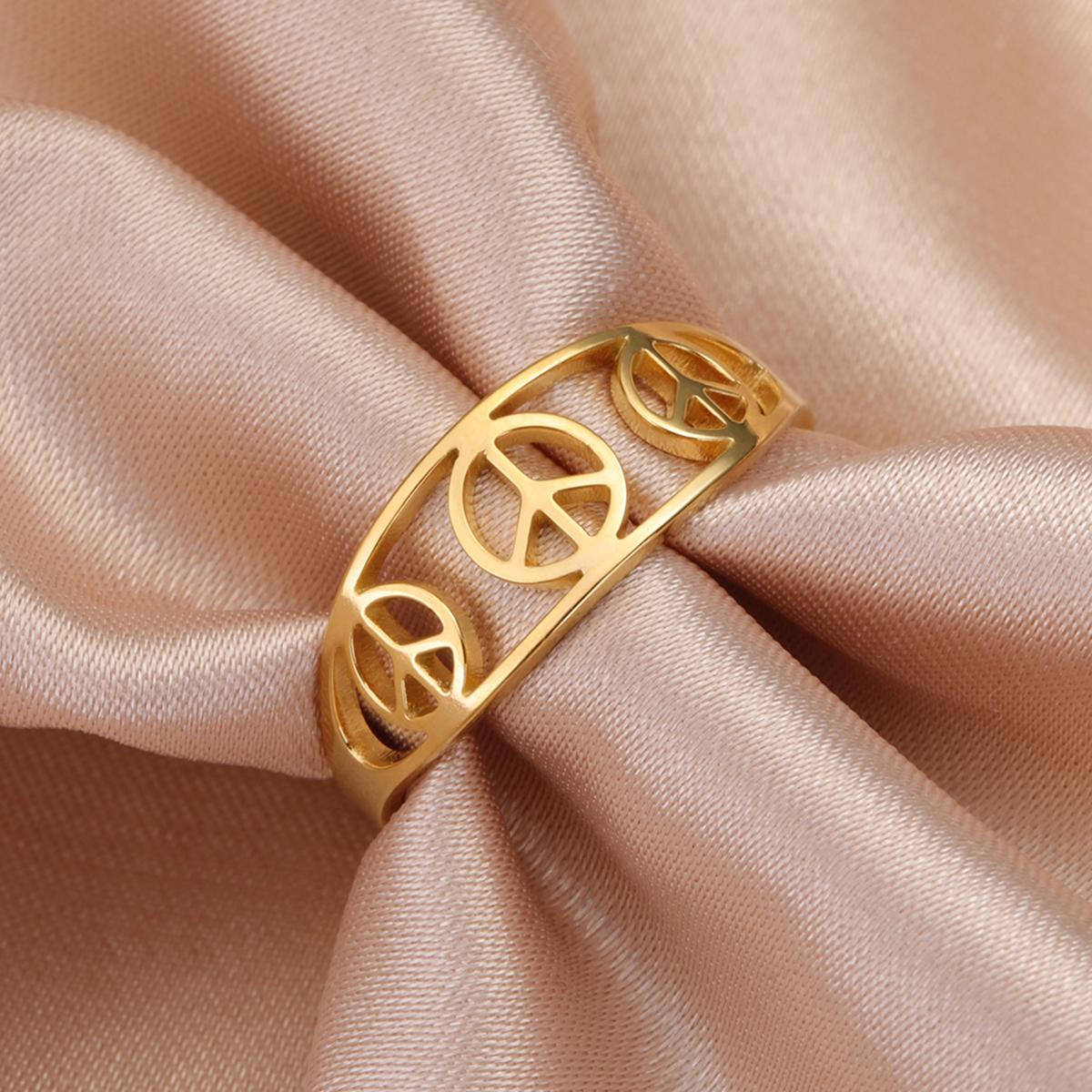 LIKGREAT Totenkopf und gekreuzte Knochen Friedenszeichen Ring Edelstahl Rund Verlobung Ehering für Damen Mujer Bague Femme Schmuck Geschenk 10