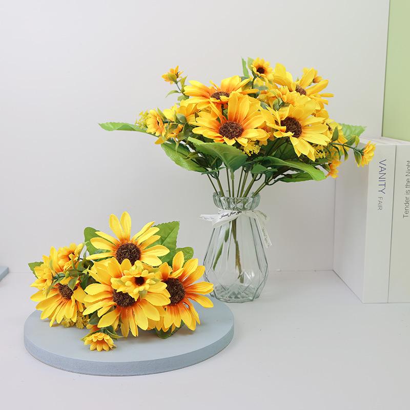 Country Style Sunflowers, 13 Head Artificial Bouquet for Wedding & Home Décor