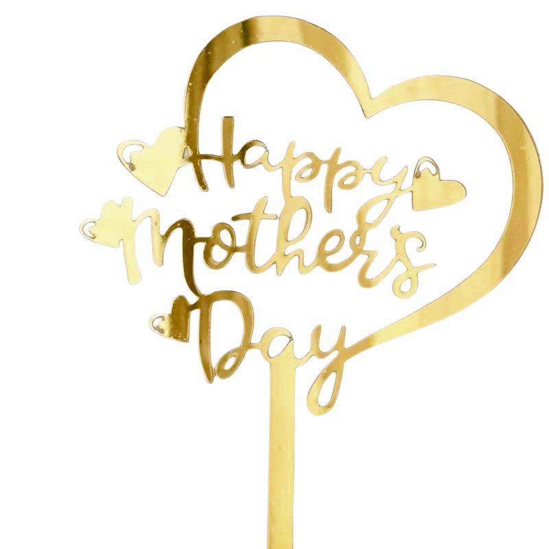 

10PCS Happy Mother s Day Acrylic Cake Toppers Art Fonts Design Gold Rosegold Love Heart Cupcake Toppers Flag Party Decoration