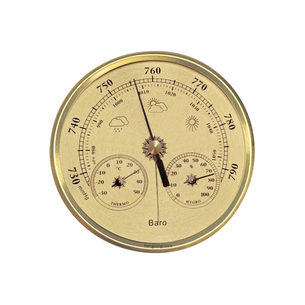 Metal Frame Barometer Clock with Weather Station and Sailing Pressure Gauge