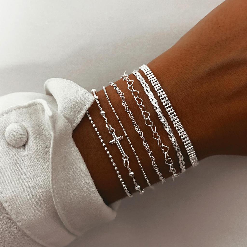Hot Selling Vintage Cross Cool Wind Bracelet Set Personality Simple Hollow Multi-layer Layered Wearing Accessories