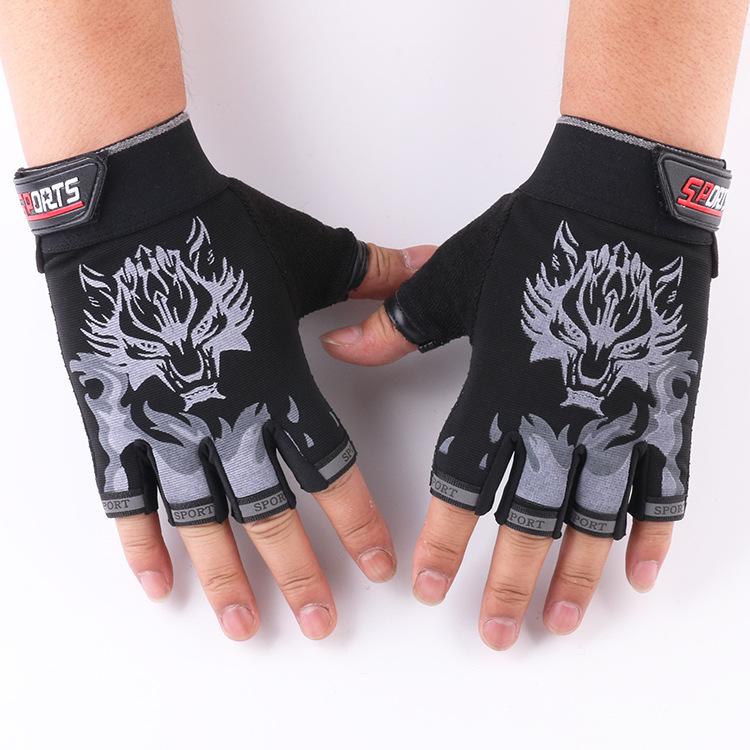 

Cycling Half finger Gloves New Men and Women s Wolf Head Fitness Gloves Outdoor Breathable Thin Tactical Children s Gloves L