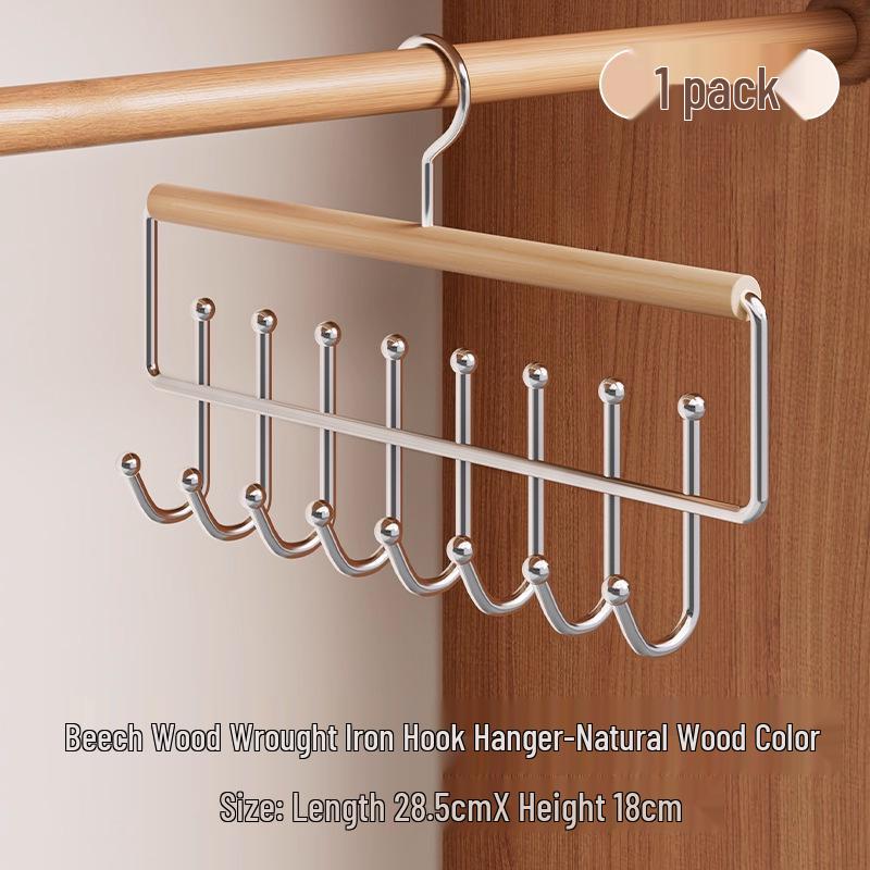 Solid Wood Multifunctional Strappy Vest Hanger with Multiple Hooks for Home and Dormitory Use