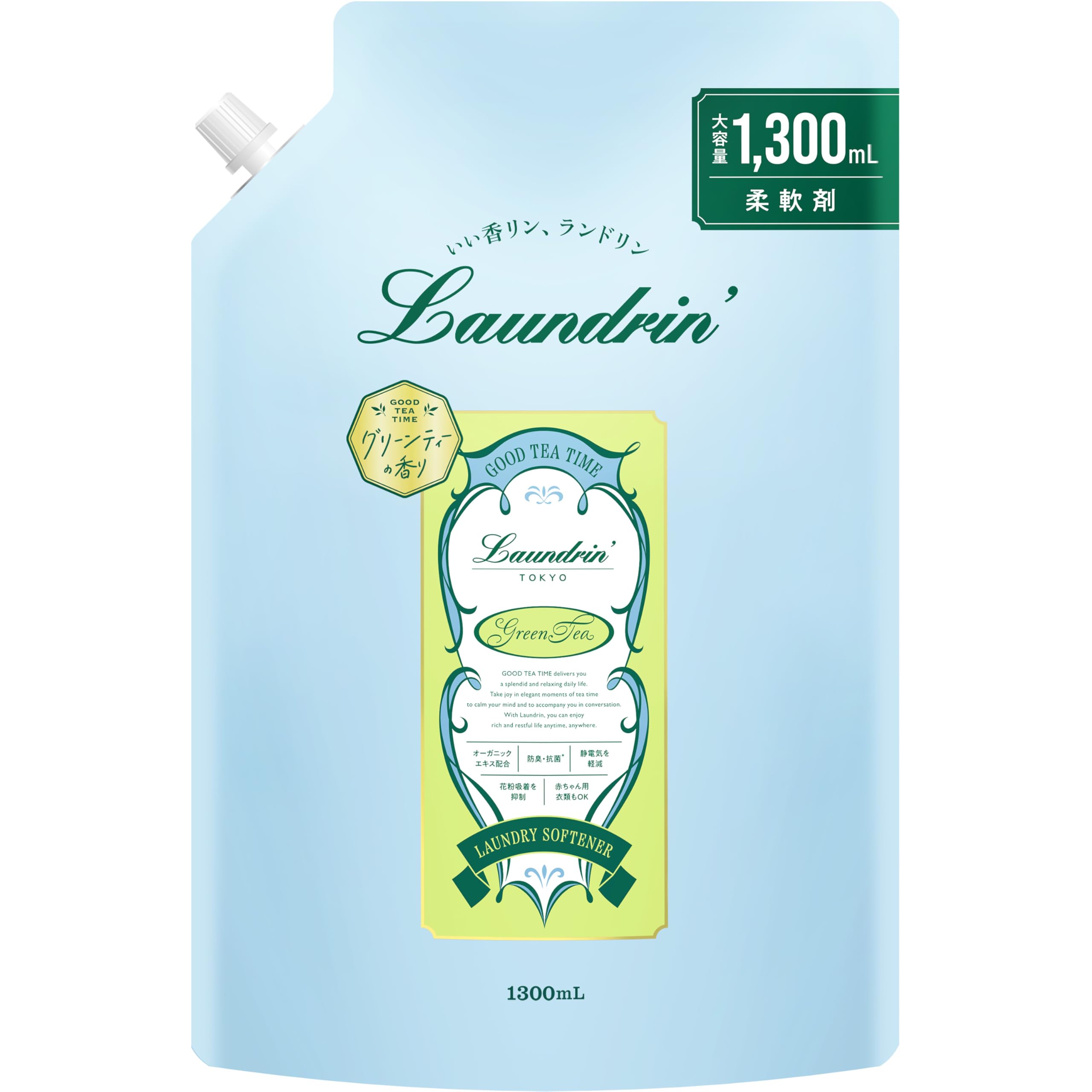 

Laundrin Liquid Fabric Softener, Green Tea Scent, Refill, 1300ml