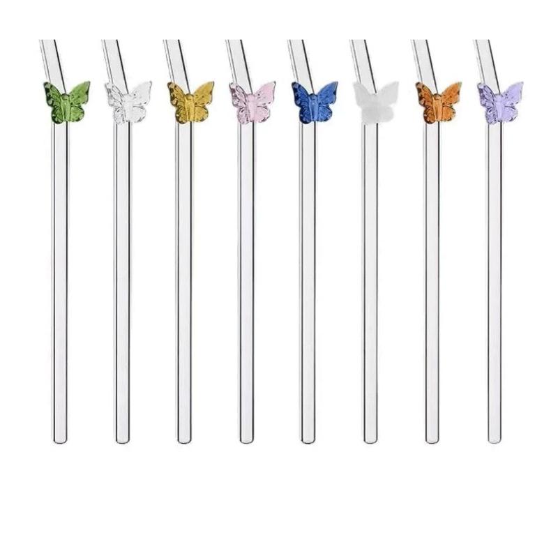 Butterfly glass straw, color transparent elbow, high temperature resistant and environmentally friendly coffee juice drinking straw